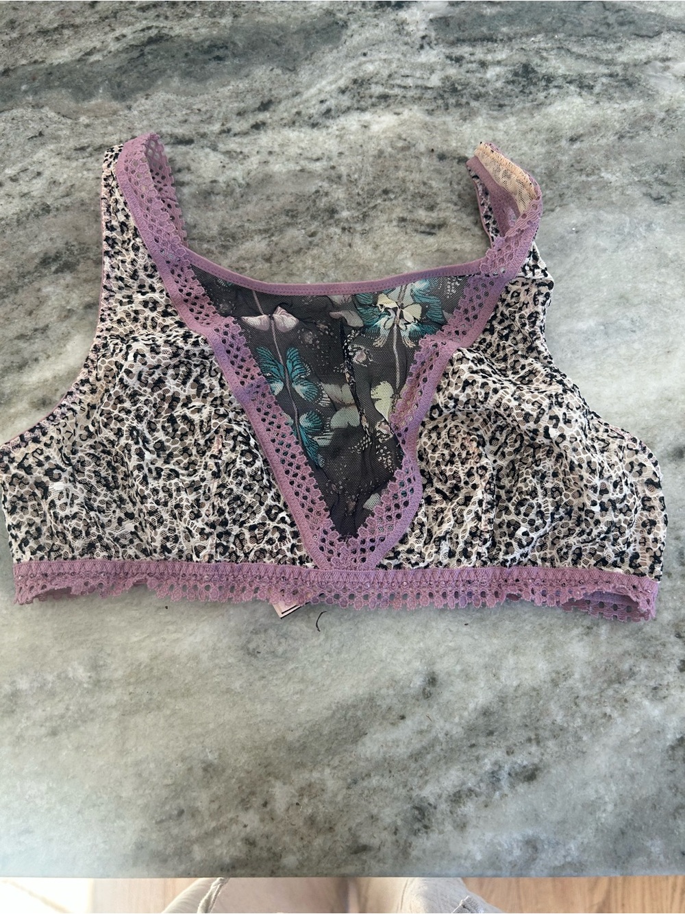 Victoria's Secret Leopard & Floral Lace Bralette - Mauve Trim, Teal Accents